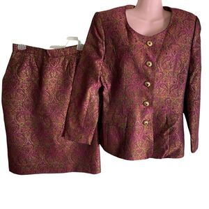 Evan Picone Skirt Suit Women's Size 8 Magenta Pink Gold Formal Business Career